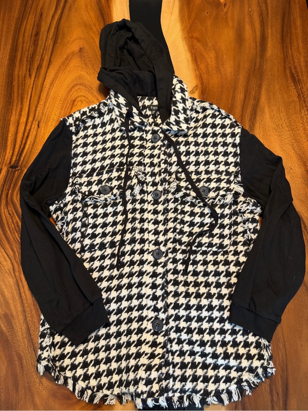 Vici Black & White Houndstooth Hooded Jacket